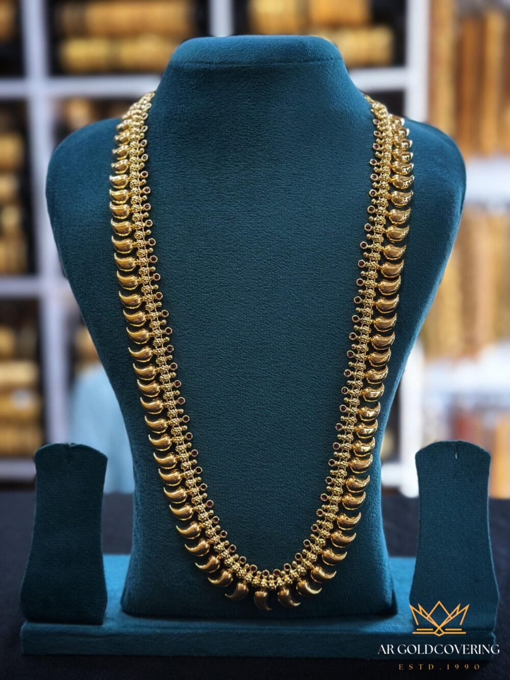 Gold plated mango long haram with Ruby stones (0082)