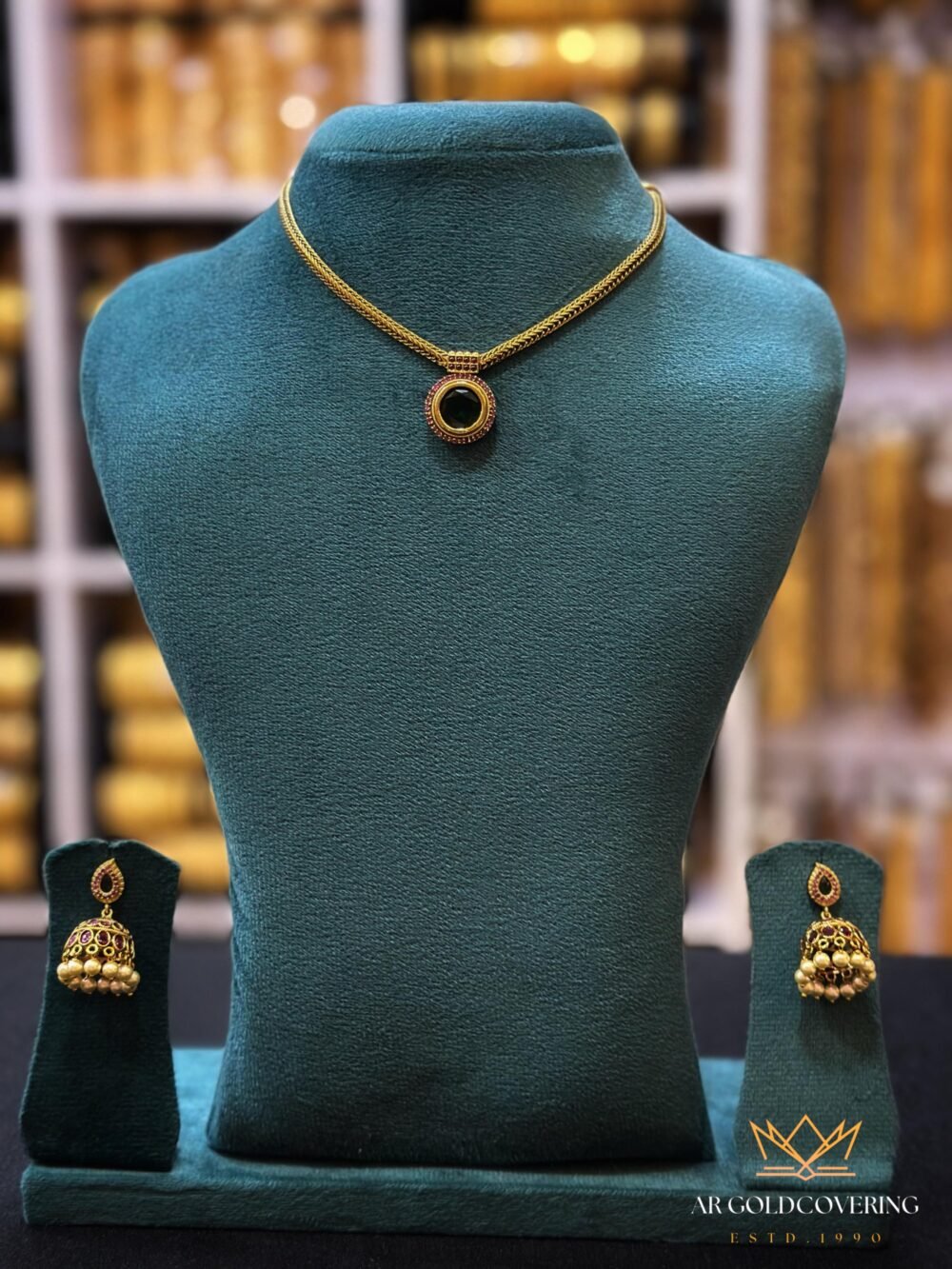 Antique finish short simple necklace with jhumka (0091)