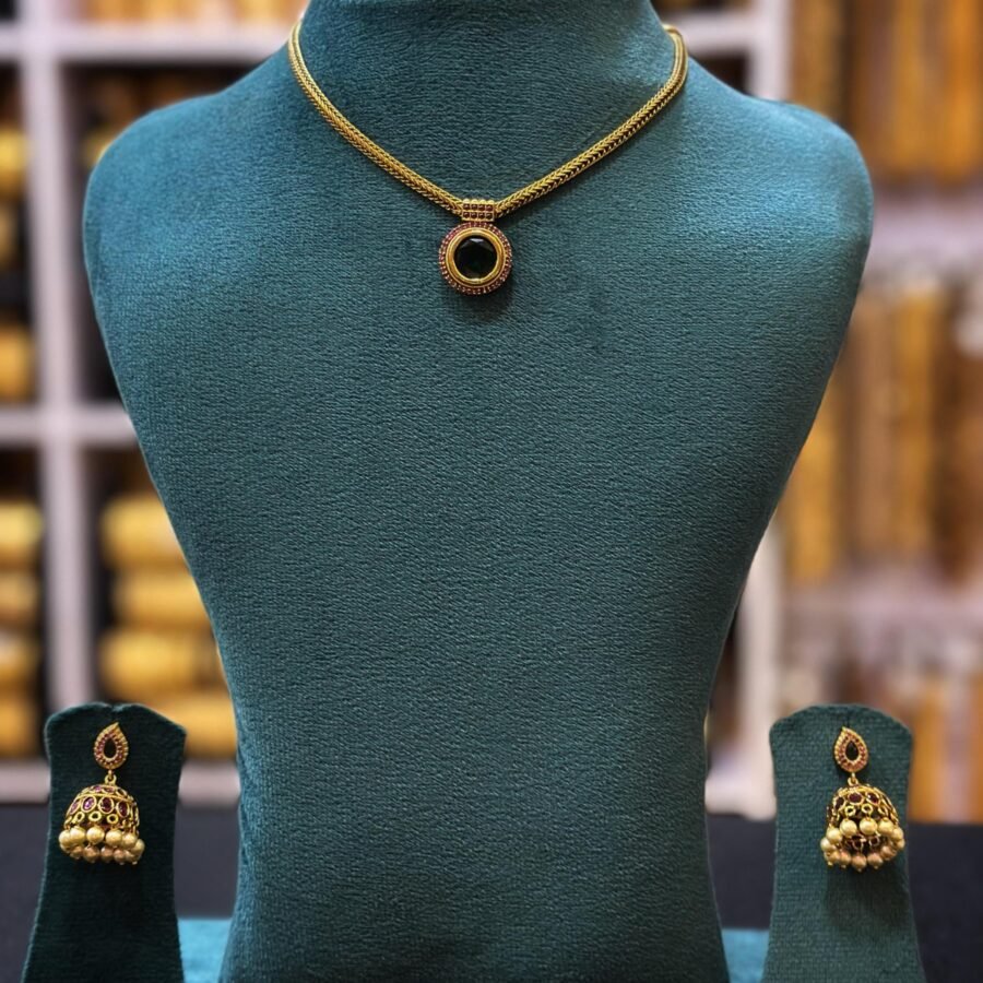 Antique finish short simple necklace with jhumka (0091)