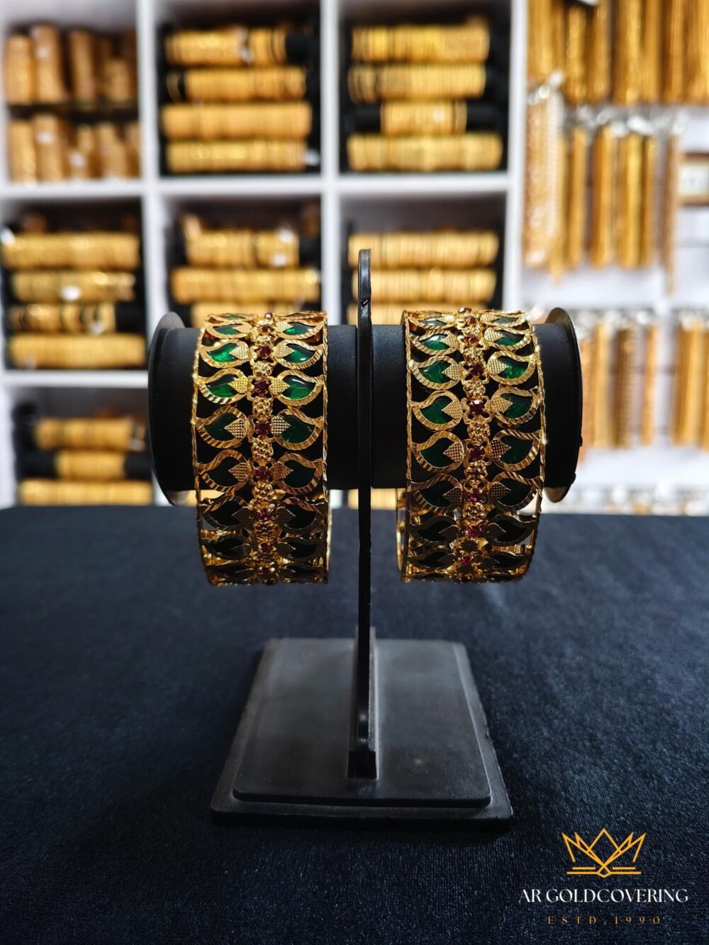 Gold plated mango palakka bangles with special works