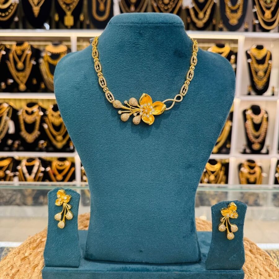 Gold plated AD stones short necklace with earrings(0037)