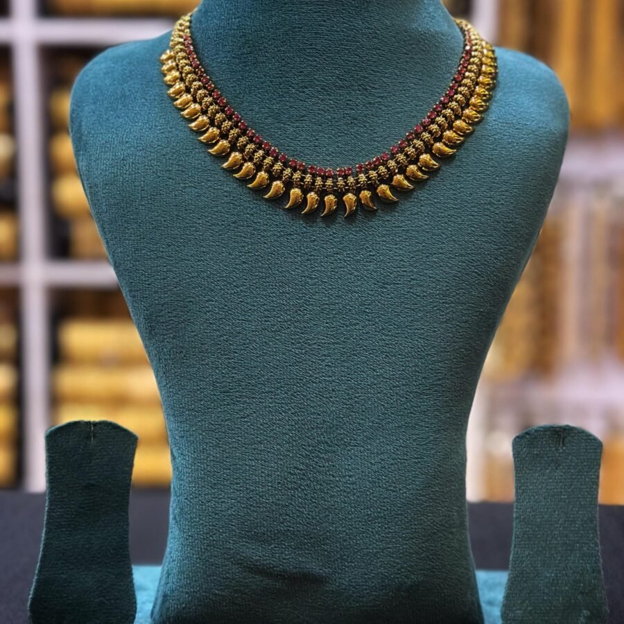 Gold plated Antique finish mango necklace with Ruby stones (00117)