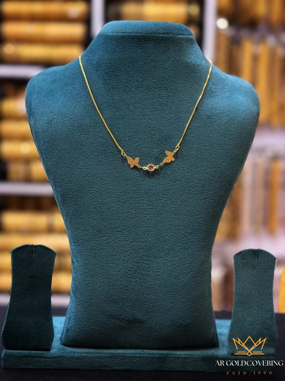 Gold plated 18inches simple chain with pink AD stones in centre (00118)