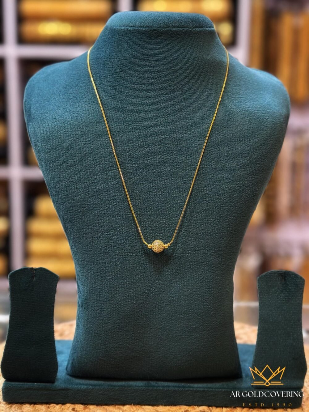 Gold plated 18inches box chain with white AD stones ball (00121)