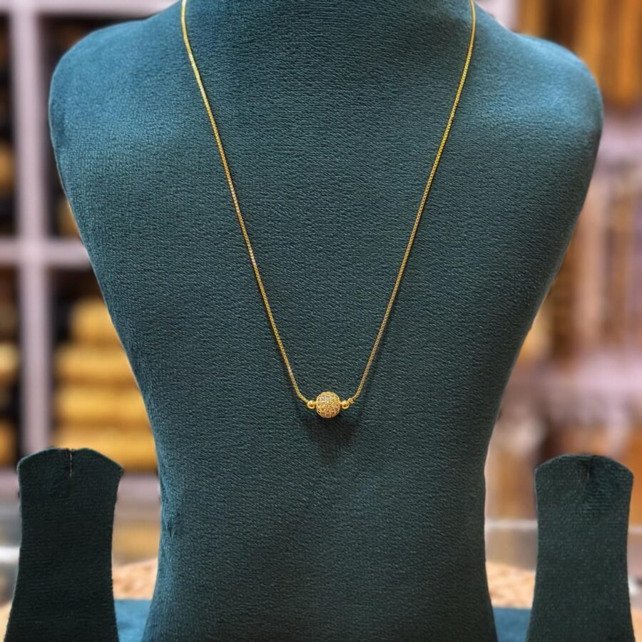 Gold plated 18inches box chain with white AD stones ball (00121)