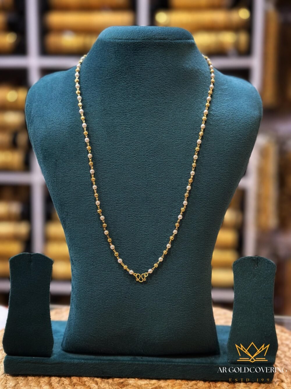 Gold plated pearl chain with small golden balls in between(00123)