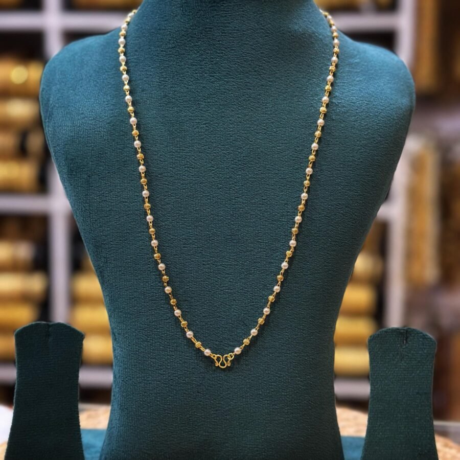 Gold plated pearl chain with small golden balls in between(00123)