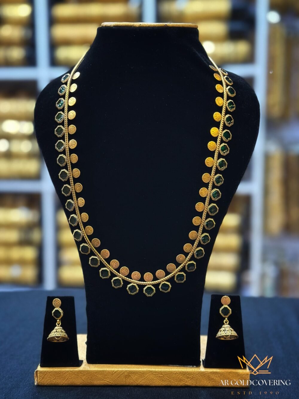 Antique finish Enamel palakka long haram with jhumkas(0026)