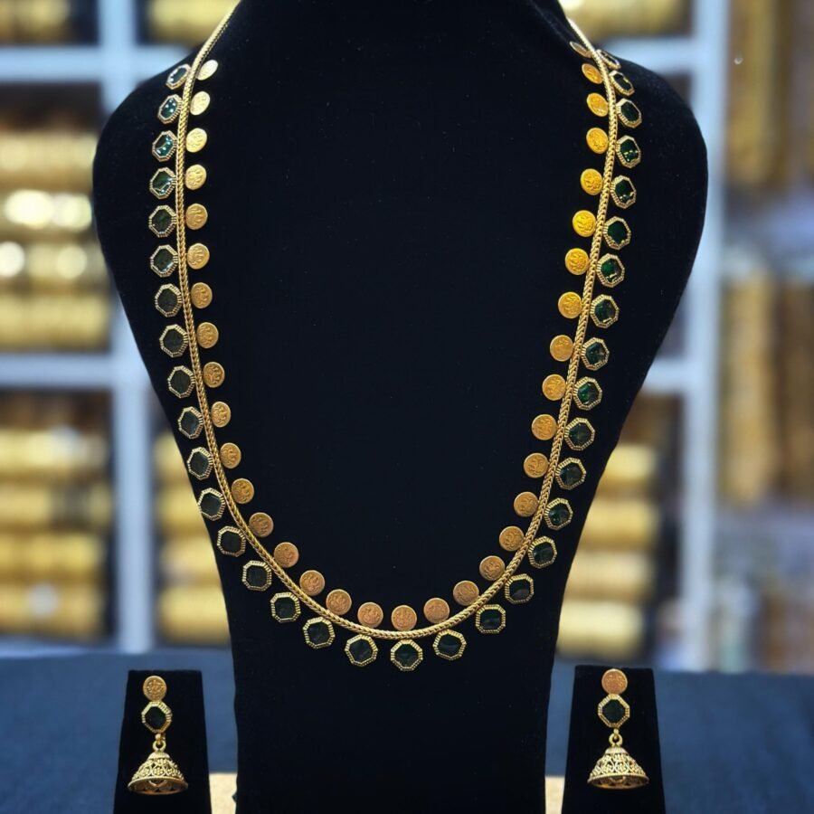 Antique finish Enamel palakka long haram with jhumkas(0026)