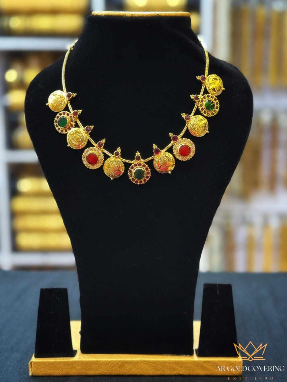 Gold plated Arya badai inspired palakka necklace with real stones(0030)