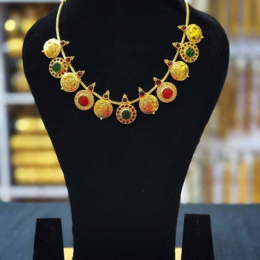 Gold plated Arya badai inspired palakka necklace with real stones(0030)