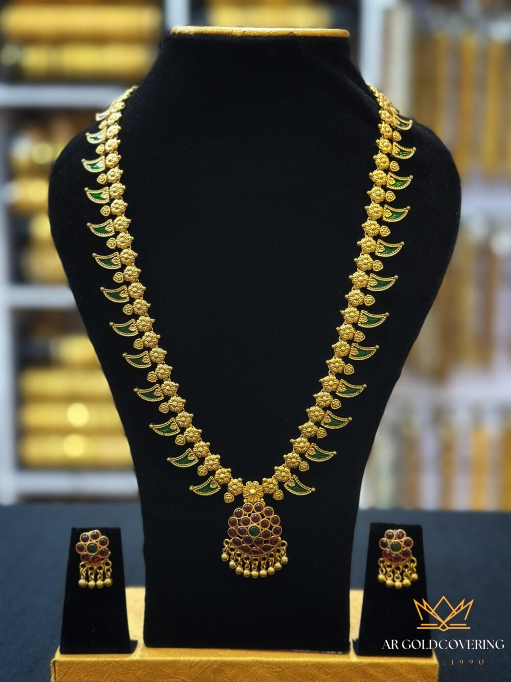 Antique finish long enamel palakka haram with earrings(0035)