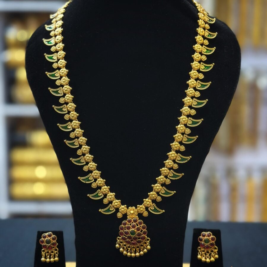 Antique finish long enamel palakka haram with earrings(0035)