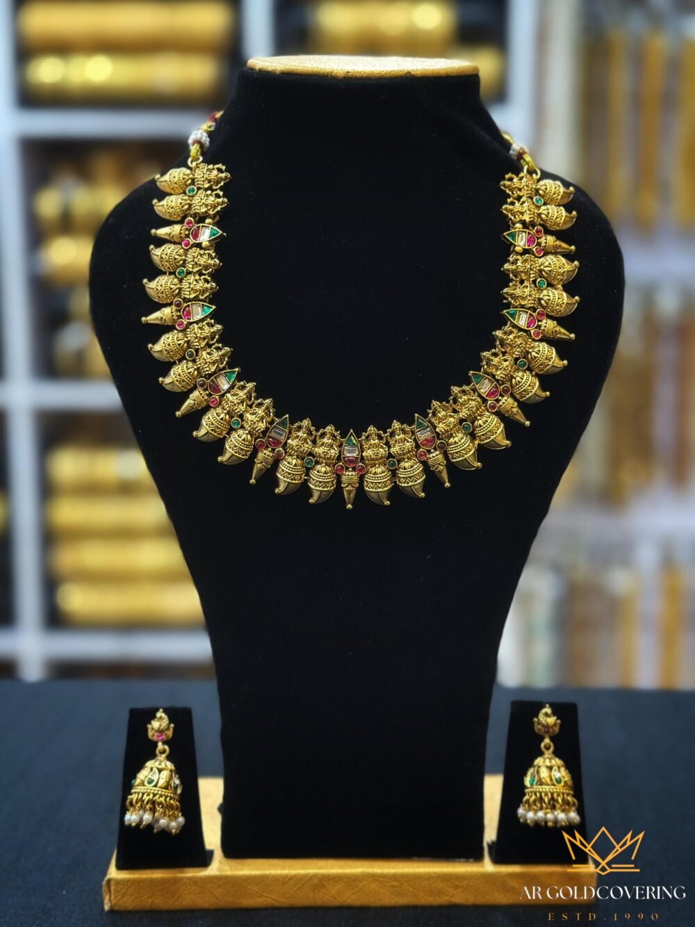 Antique finish short Lekshmi haram with jhumkas(0033)