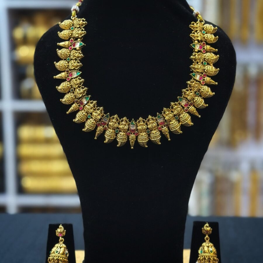 Antique finish short Lekshmi haram with jhumkas(0033)