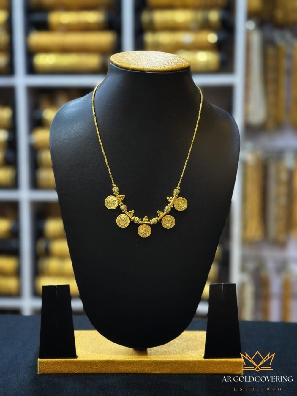 Gold plated 18inches simple Lekshmi kassu necklace(0041)