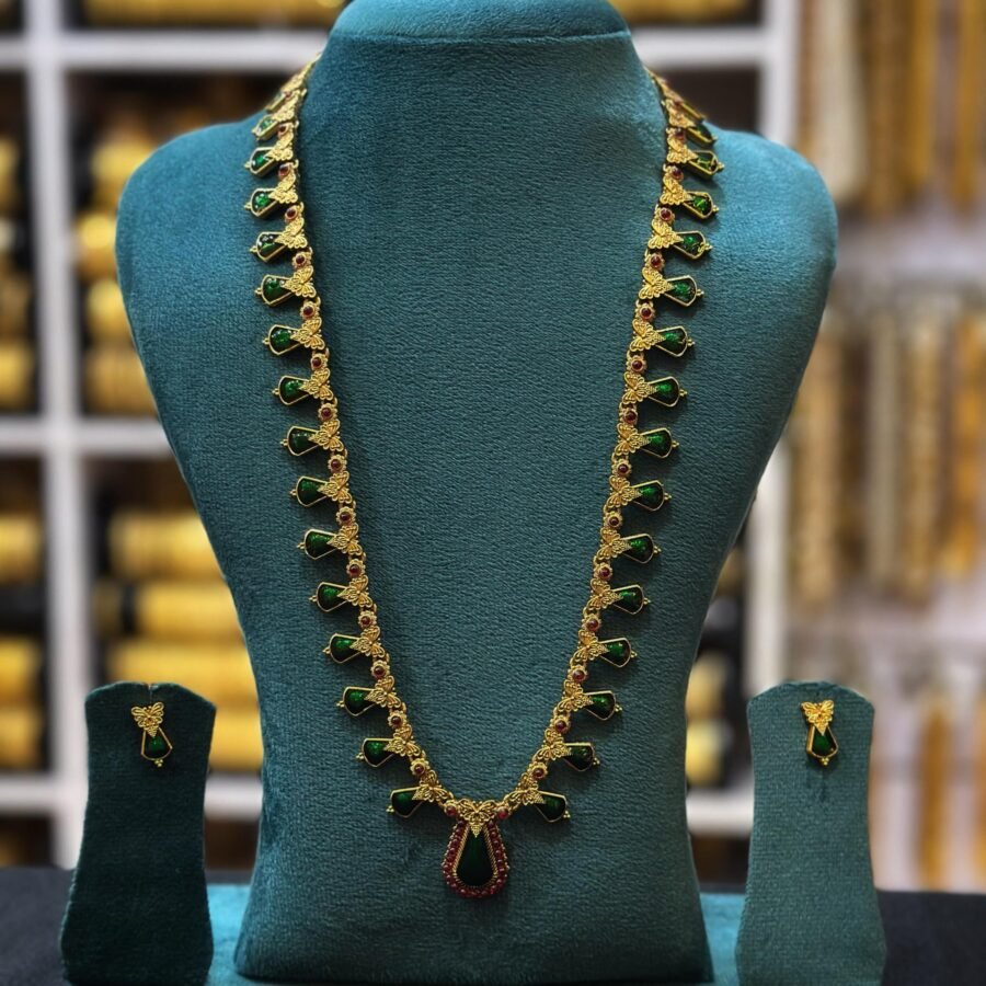 Antique finish Enamel palakka long haram with earrings(0045)