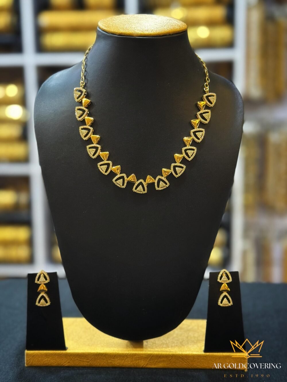 Gold plated AD stones necklace with earrings(0052)