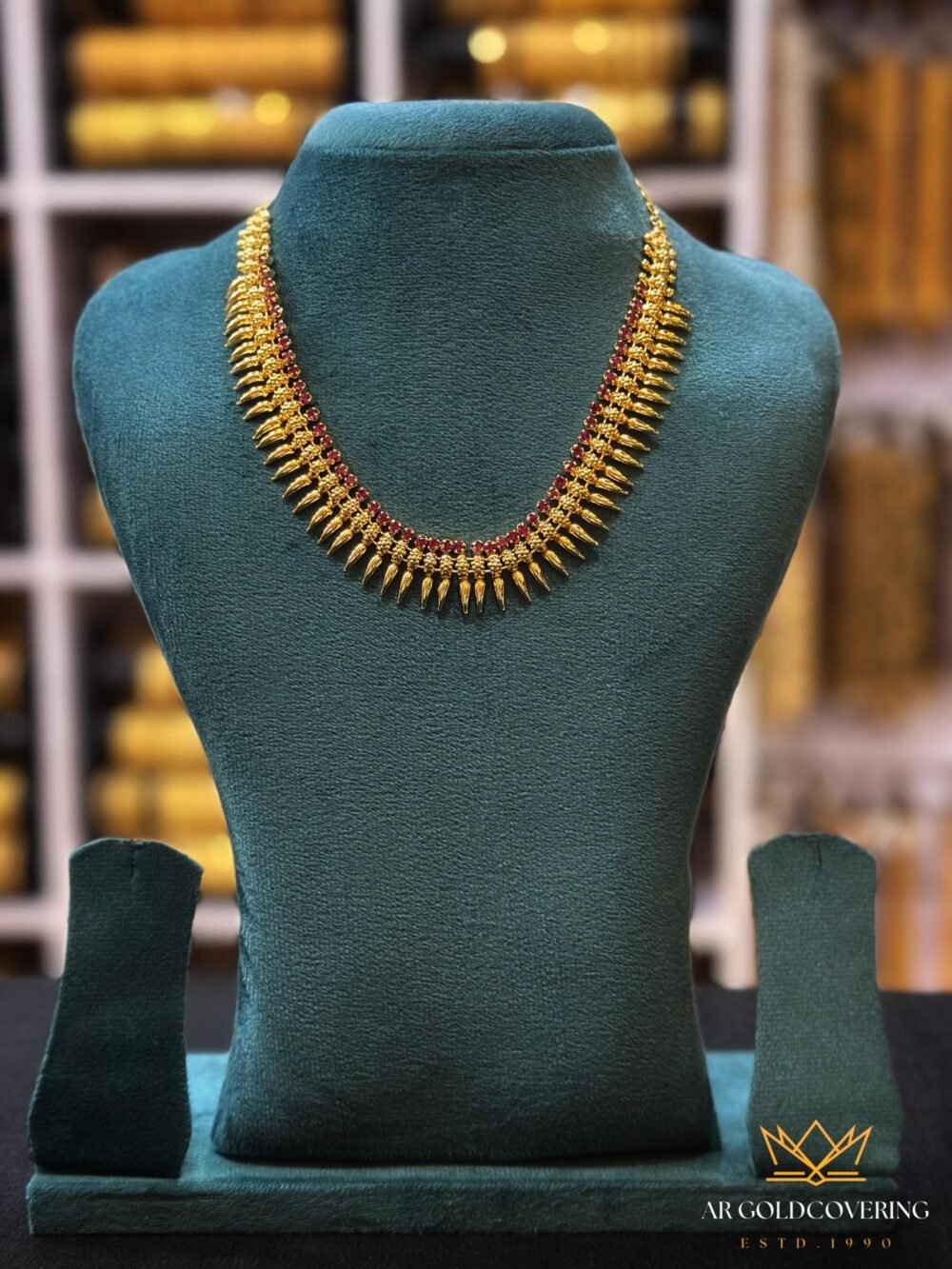 Gold plated mullamutta necklace with Ruby stones(0060)
