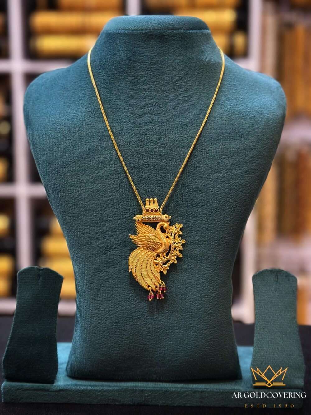 Gold plated 18inches peacock necklace with crystal beads(0066)