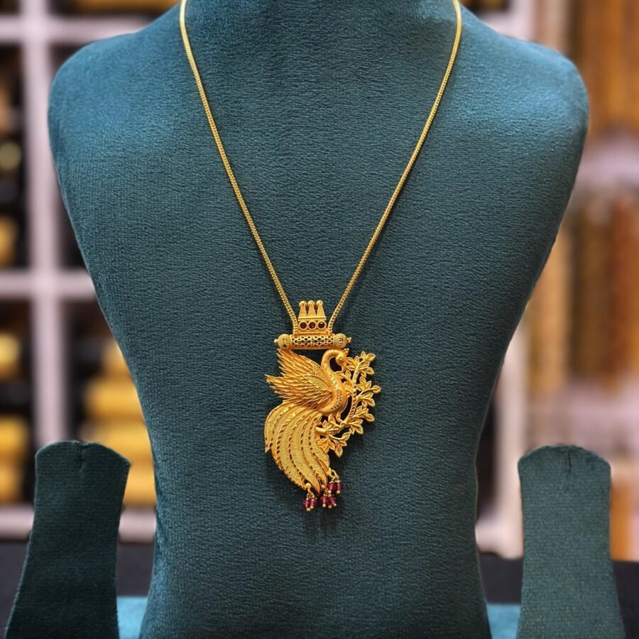 Gold plated 18inches peacock necklace with crystal beads(0066)
