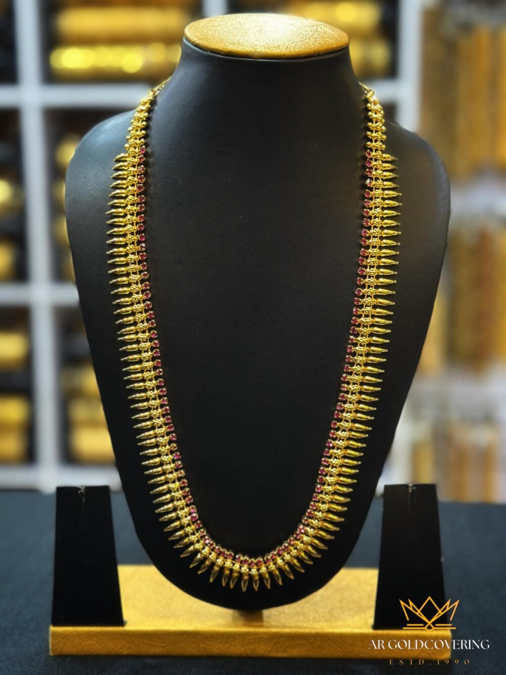 Gold plated mullamutta long haram with Ruby stones(0069)