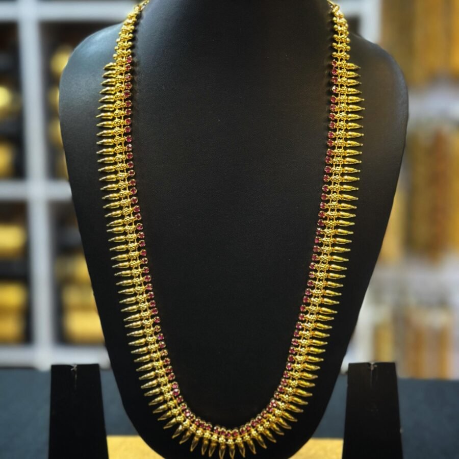 Gold plated mullamutta long haram with Ruby stones(0069)