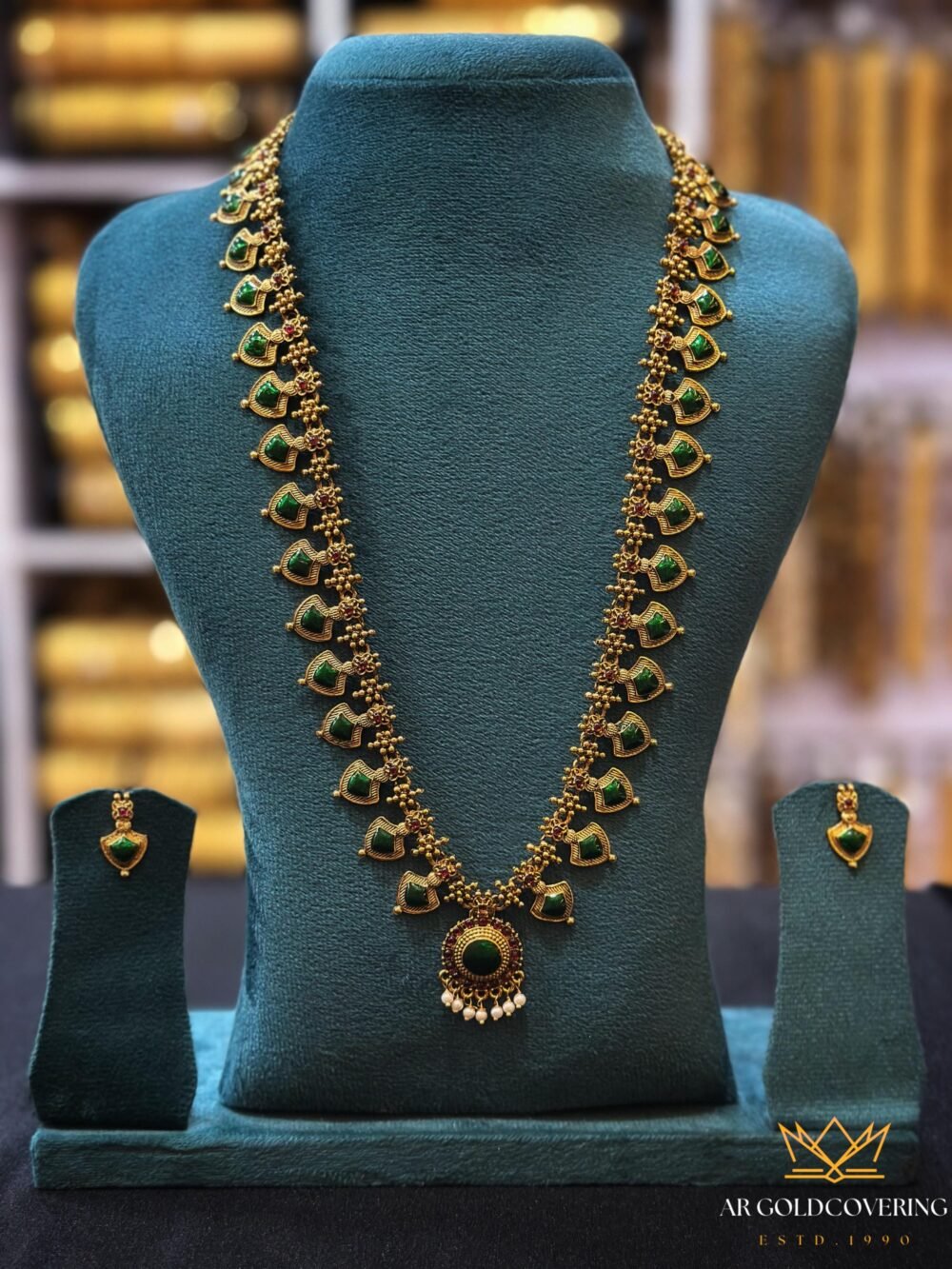 Antique finish Enamel palakka long haram with earrings(0096)