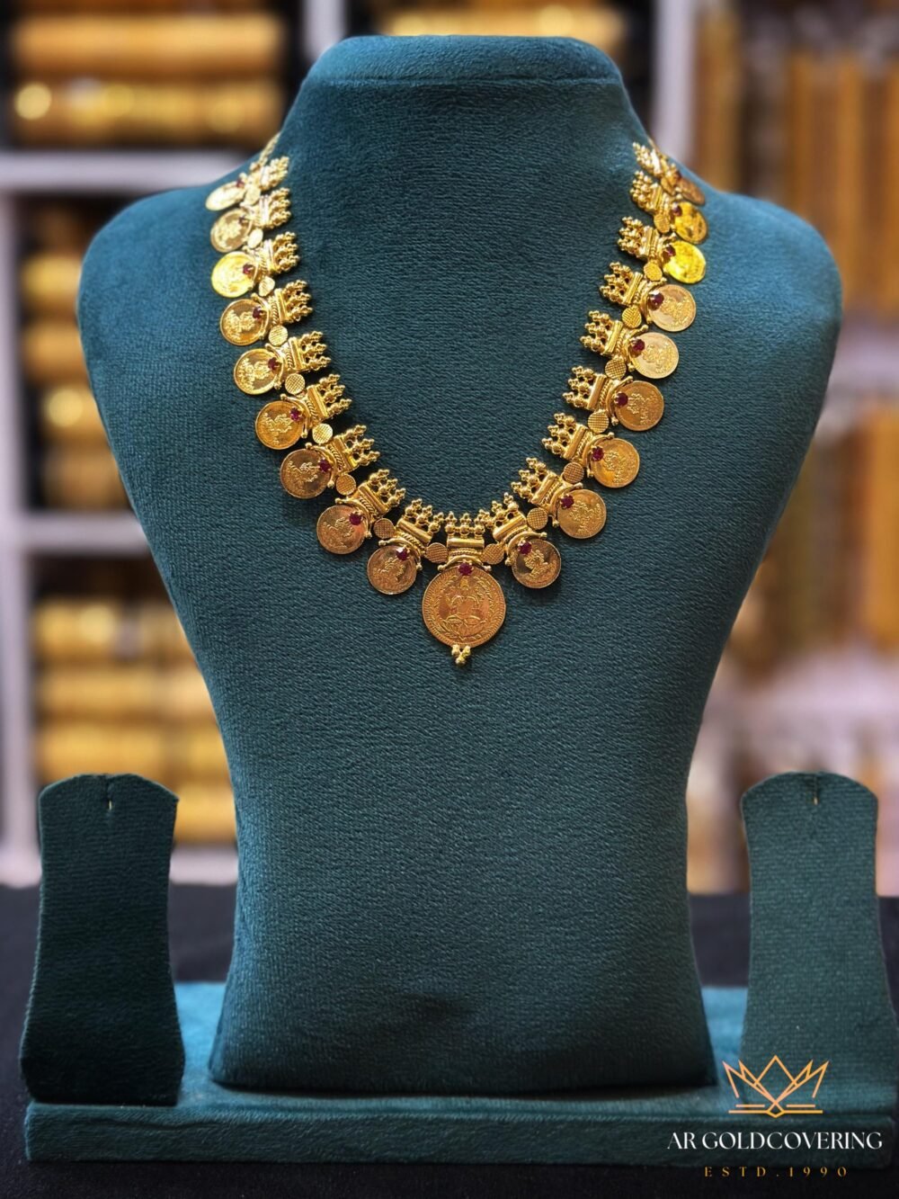 Gold plated Lekshmi kassu necklace with Ruby stones(00129) - Image 2
