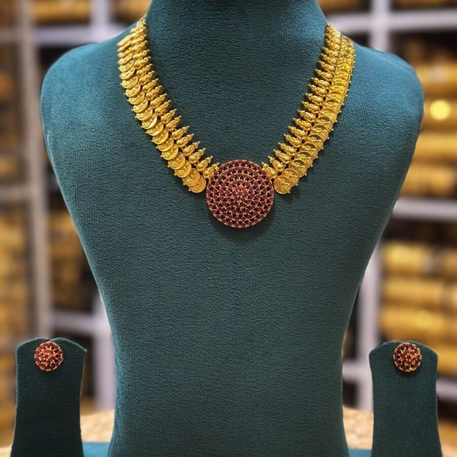 Gold plated Lekshmi necklace with AD stones(00131)
