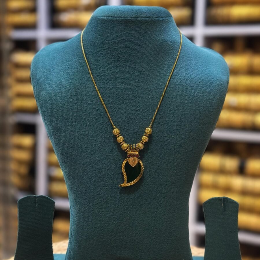 Gold plated Antique finish palakka necklace with real palakka stones(00134)