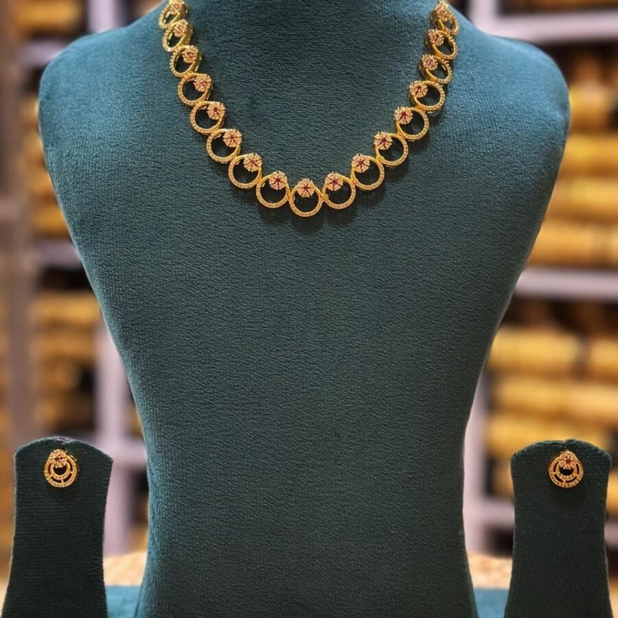 Gold plated AD stones necklace with earrings(00137)
