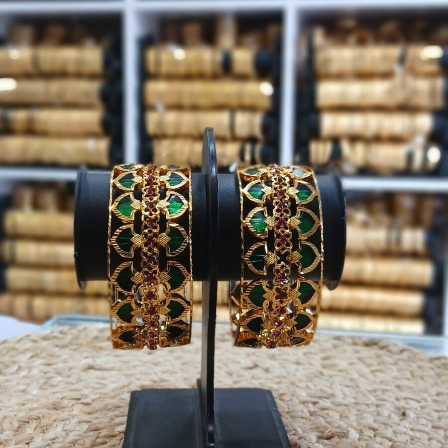 Gold plated palakka bangles with special works(00140)