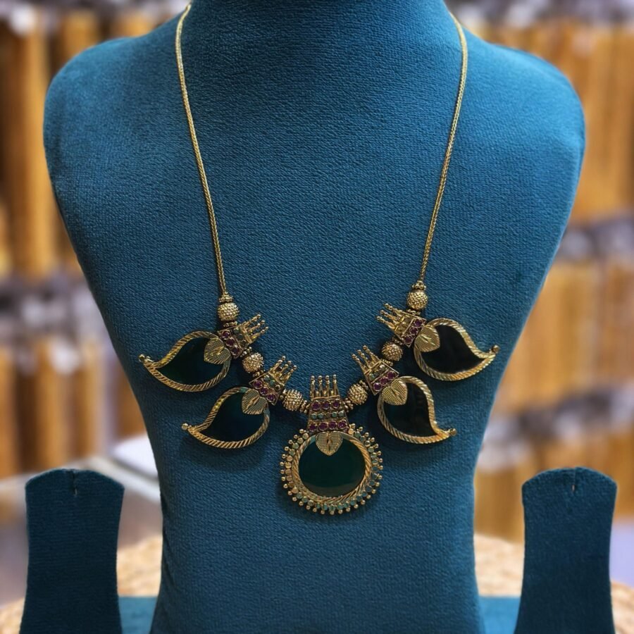 Gold plated Antique finish palakka necklace with real palakka stones(00142)