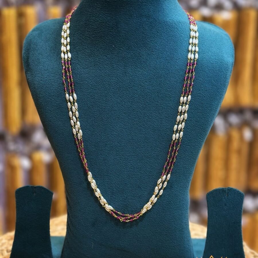Gold plated 3 layers pearls chain with crystal beads(00147)