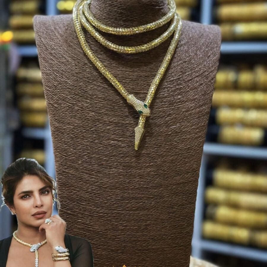 Gold plated trendy snake chain with AD stones(00151)