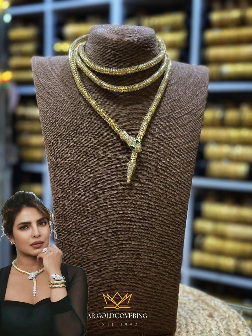 Gold plated trendy snake chain with AD stones(00151)