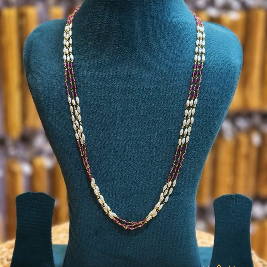 Gold plated 3 layers pearls chain with crystal beads(00147)