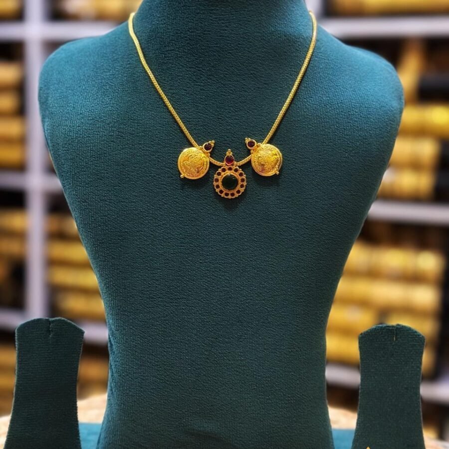 Gold plated palakka necklace with Lekshmi coin(00144)