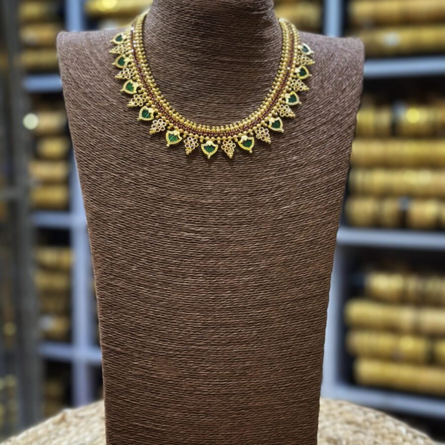 Gold plated palakka necklace with Ruby stones(00164)