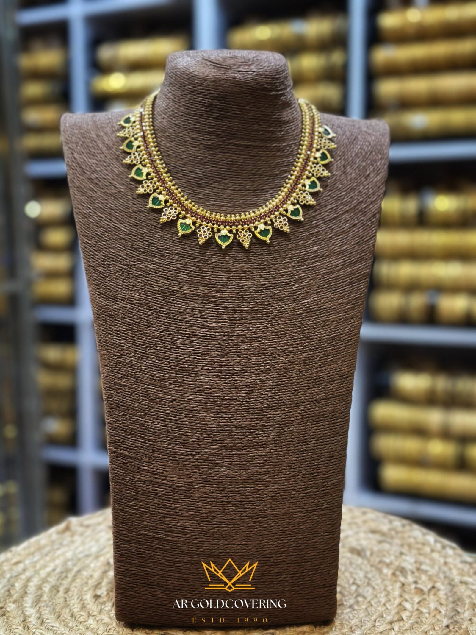 Gold plated palakka necklace with Ruby stones(00164)
