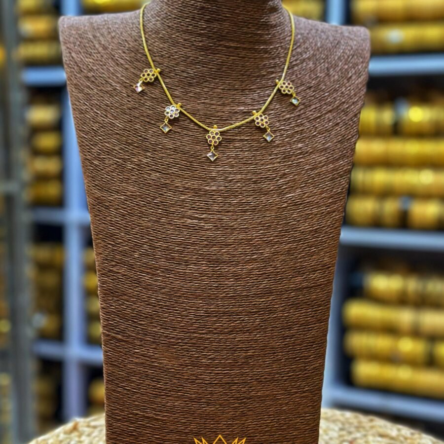 Gold plated simple necklace with Ruby stones and Polki stones(00165)