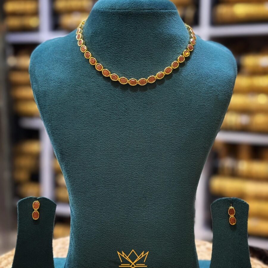 Gold plated Sand stones necklace with earrings(00184)