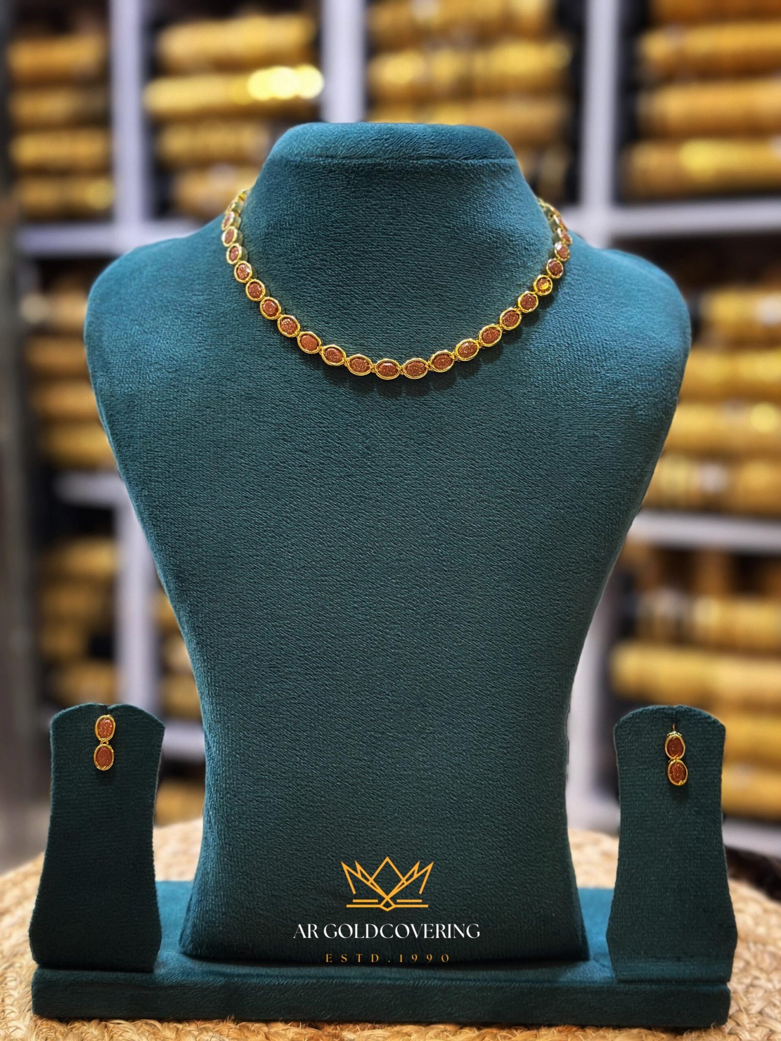 Gold plated Sand stones necklace with earrings(00184)