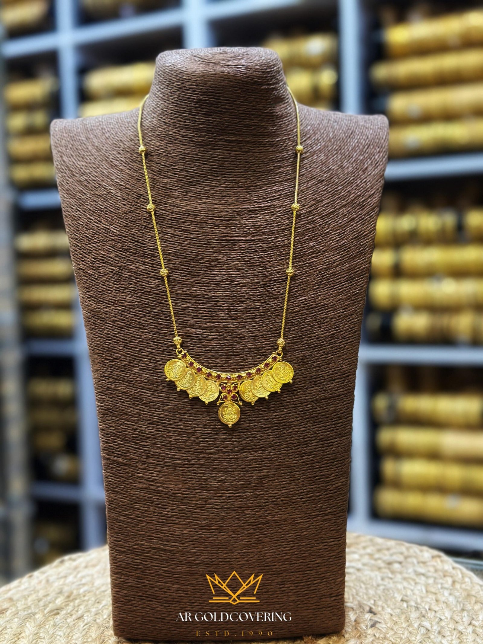 Gold plated coins necklace with and without Lekshmi(00188)