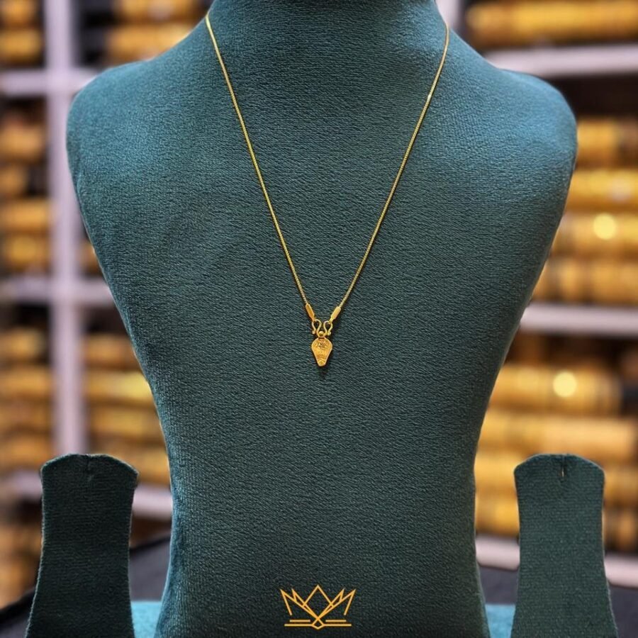 Gold plated box chain with single white stone thali(00196)