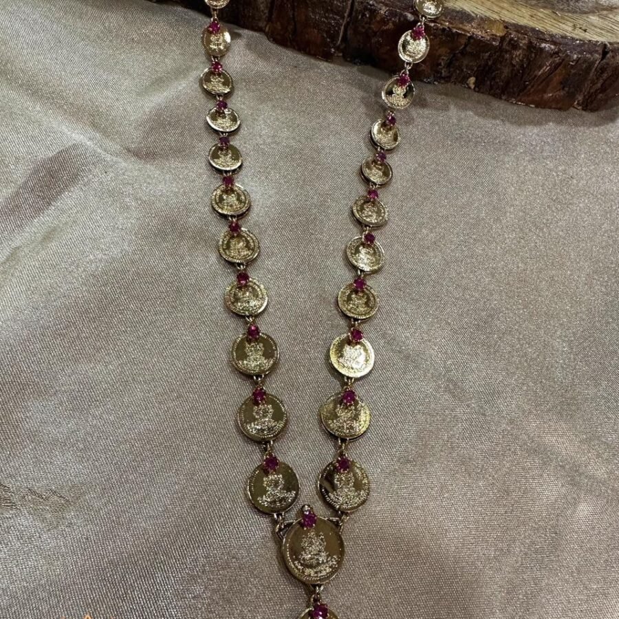Gold plated Antique finish Lekshmi long haram with Ruby stones(00194)