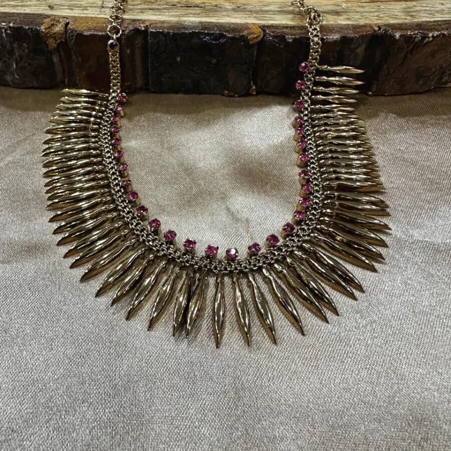 Gold plated Antique finish mullamutta necklace with Ruby stones(00195)