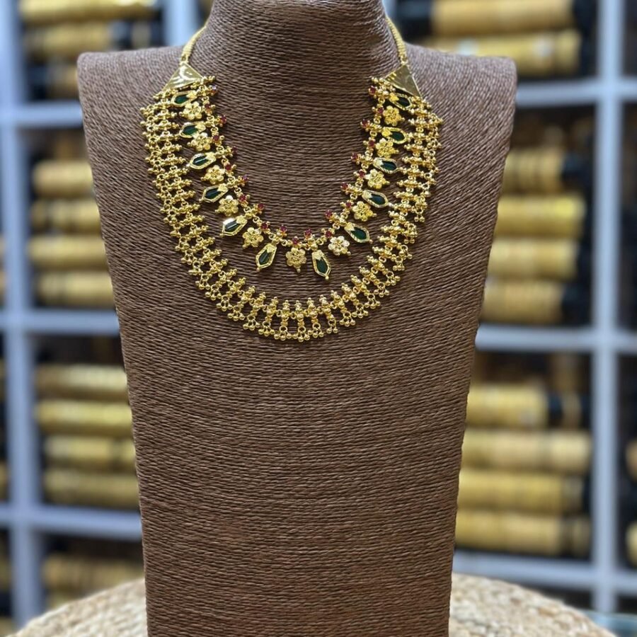 Gold plated 2 layers Nagapadam necklace with Ruby stones(00182)