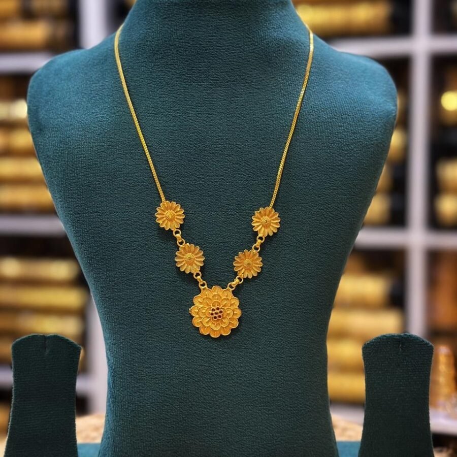 Gold plated simple necklace with Ruby stones (00216)